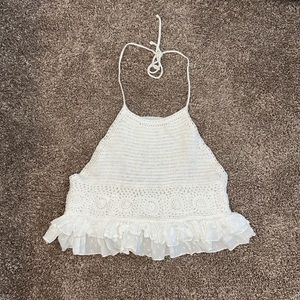 American Eagle crochet halter top, size L, white